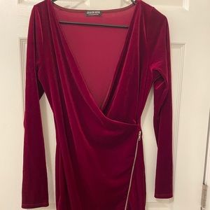 Red velvet feel dress never worn